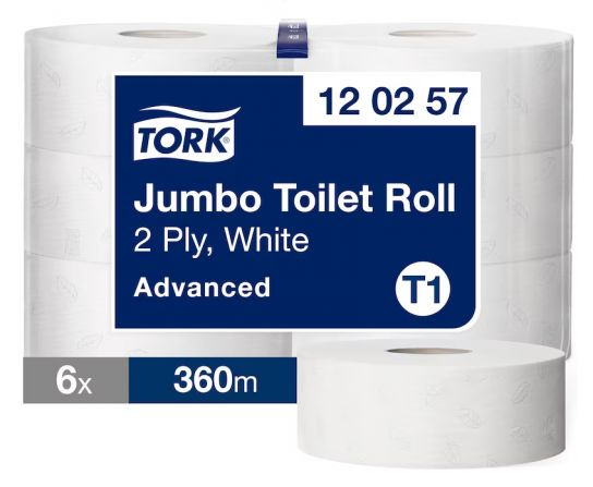 TORK T1 ADVANCED JUMBO TOILET ROLLS 6 X 360 MTR
