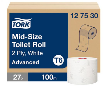 127530 TORK T6 MID SIZE TOILET ROLLS 100M X 27